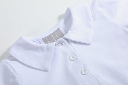 White Pointed Collar Button Romper All Year