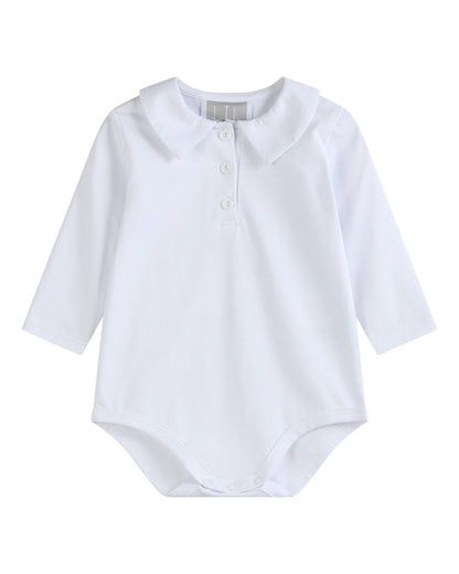 White Pointed Collar Button Romper All Year