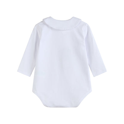 White Pointed Collar Button Romper All Year