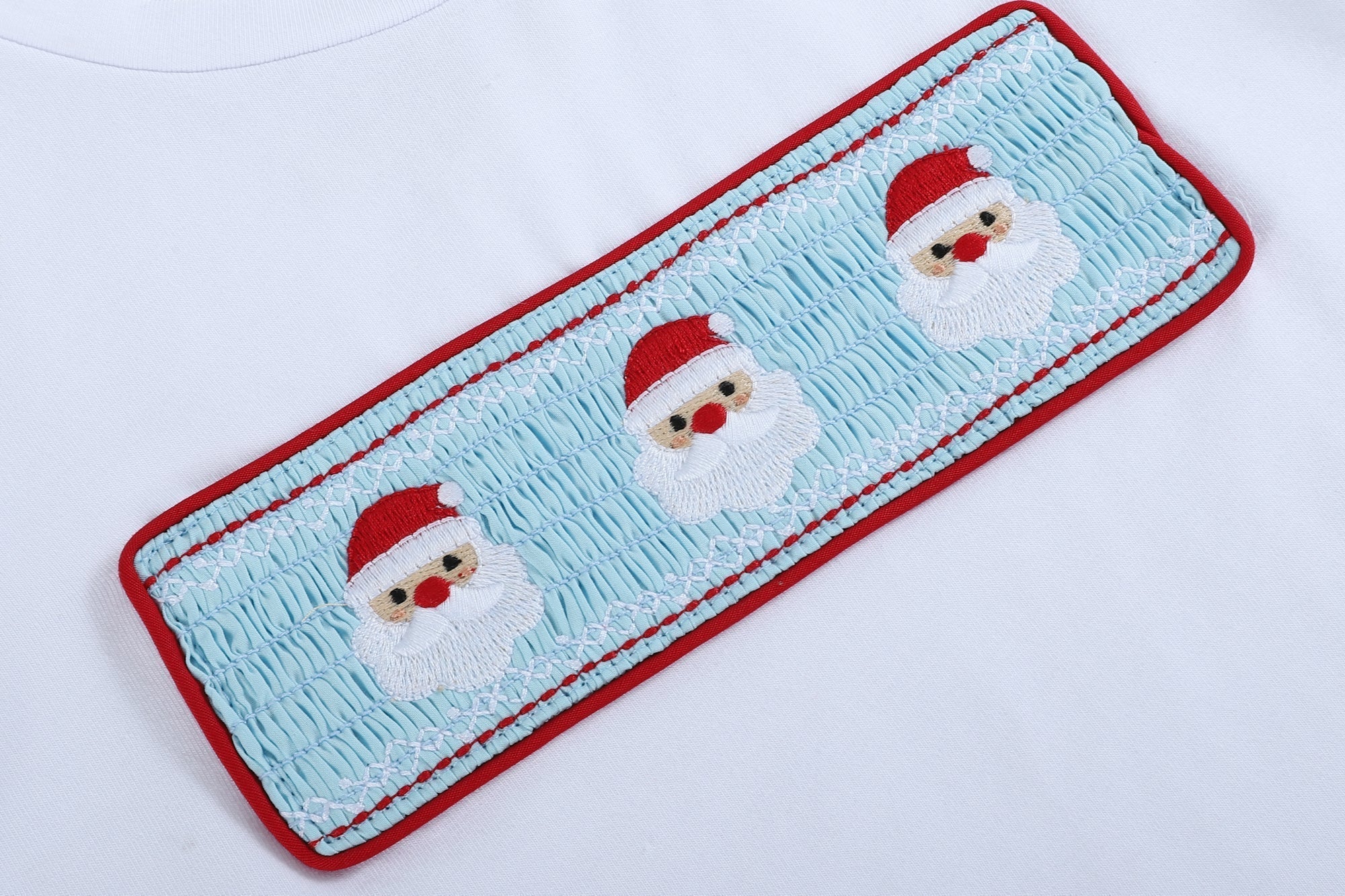 White Santa Smocked Shirt and Blue Pants Set
