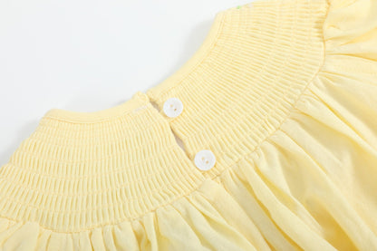 Yellow Daisy Pocketed Smocked Bishop Dress