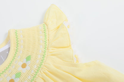 Yellow Daisy Pocketed Smocked Bishop Dress