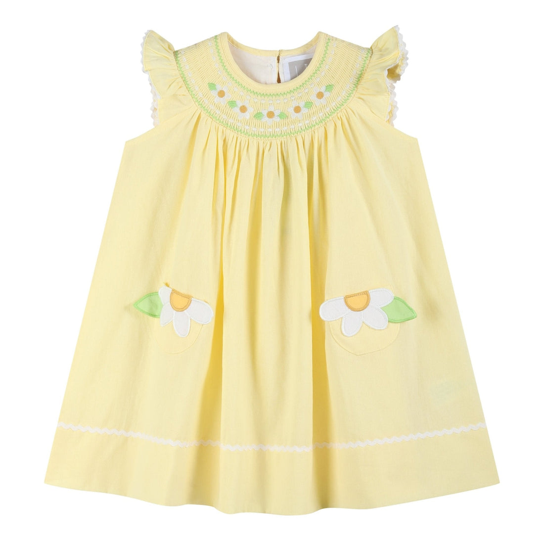 Yellow Daisy Pocketed Smocked Bishop Dress