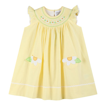 Yellow Daisy Pocketed Smocked Bishop Dress