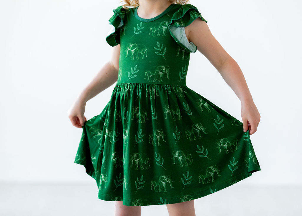 Flutter Sleeve Twirl Elephant Dress - Gathering Littles