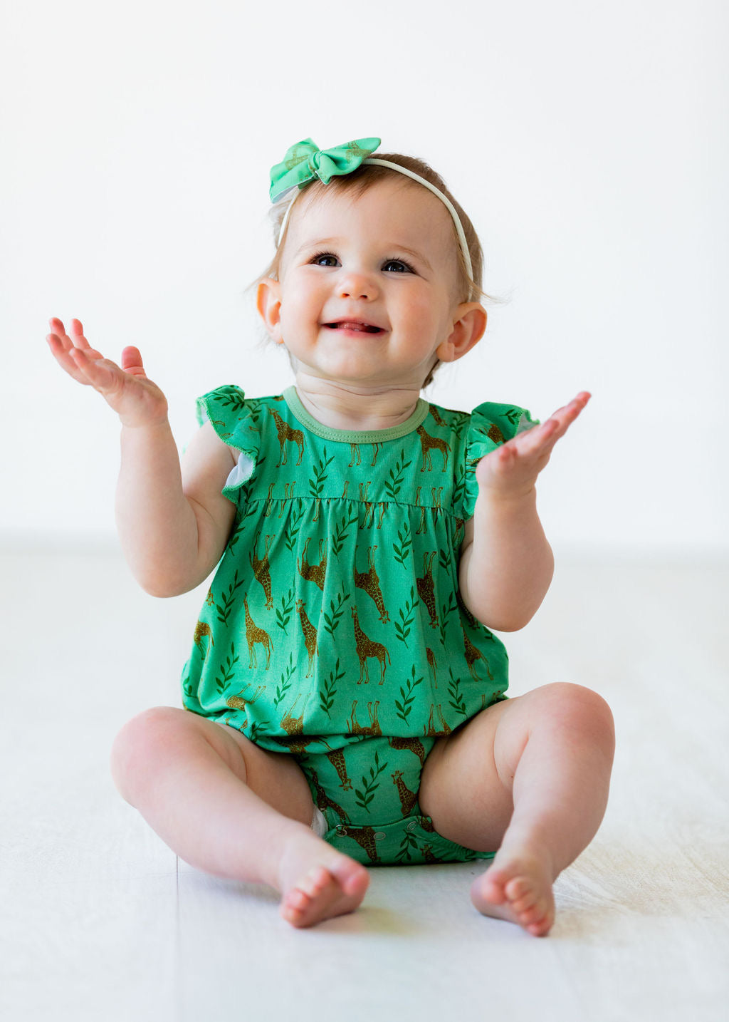 Flutter Sleeve Giraffe Bubble Romper - Gathering Littles