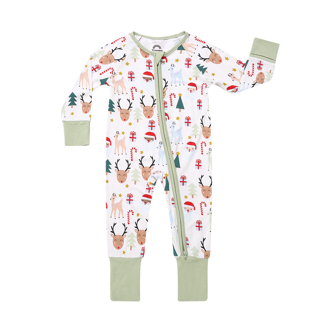 Santa and Friends Bamboo Baby Convertible Footie Christmas Pajamas - Gathering Littles