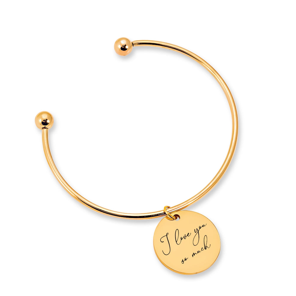 Custom Gold Handwriting Cuff Bracelet with Pendant, Handwritten Bracelet, Custom Handwriting Jewelry Gift - Gathering Littles