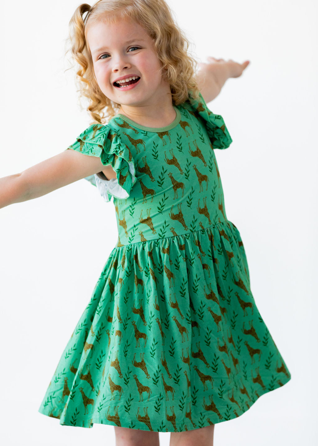 Flutter Sleeve Twirl Giraffe Dress - Gathering Littles