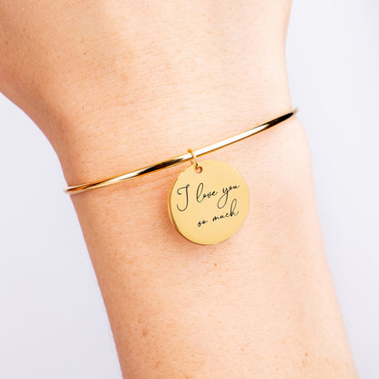 Custom Gold Handwriting Cuff Bracelet with Pendant, Handwritten Bracelet, Custom Handwriting Jewelry Gift - Gathering Littles