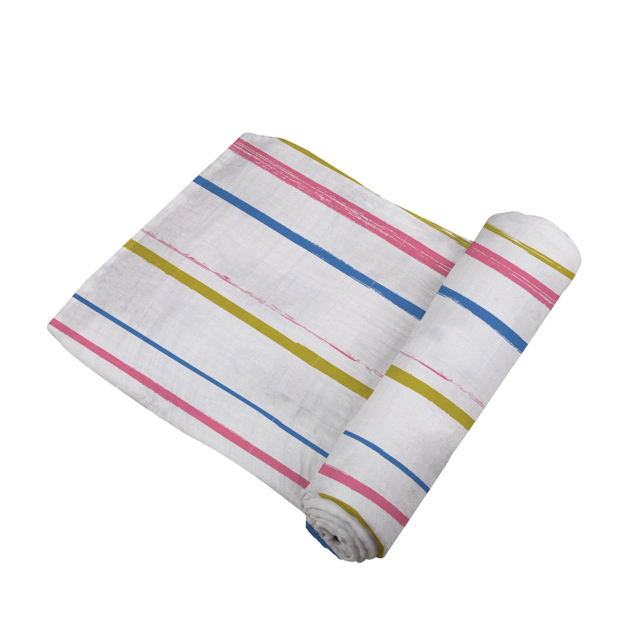 Watercolor Stripe Cotton Muslin Swaddle Blanket - Gathering Littles