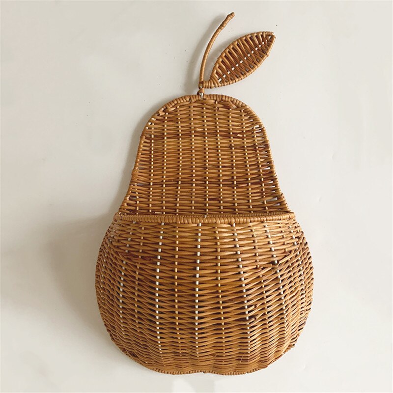 Rattan Apple/Pear Shape Wall Storage Basket - Wicker Organizer for Baby Nursery - Gathering Littles