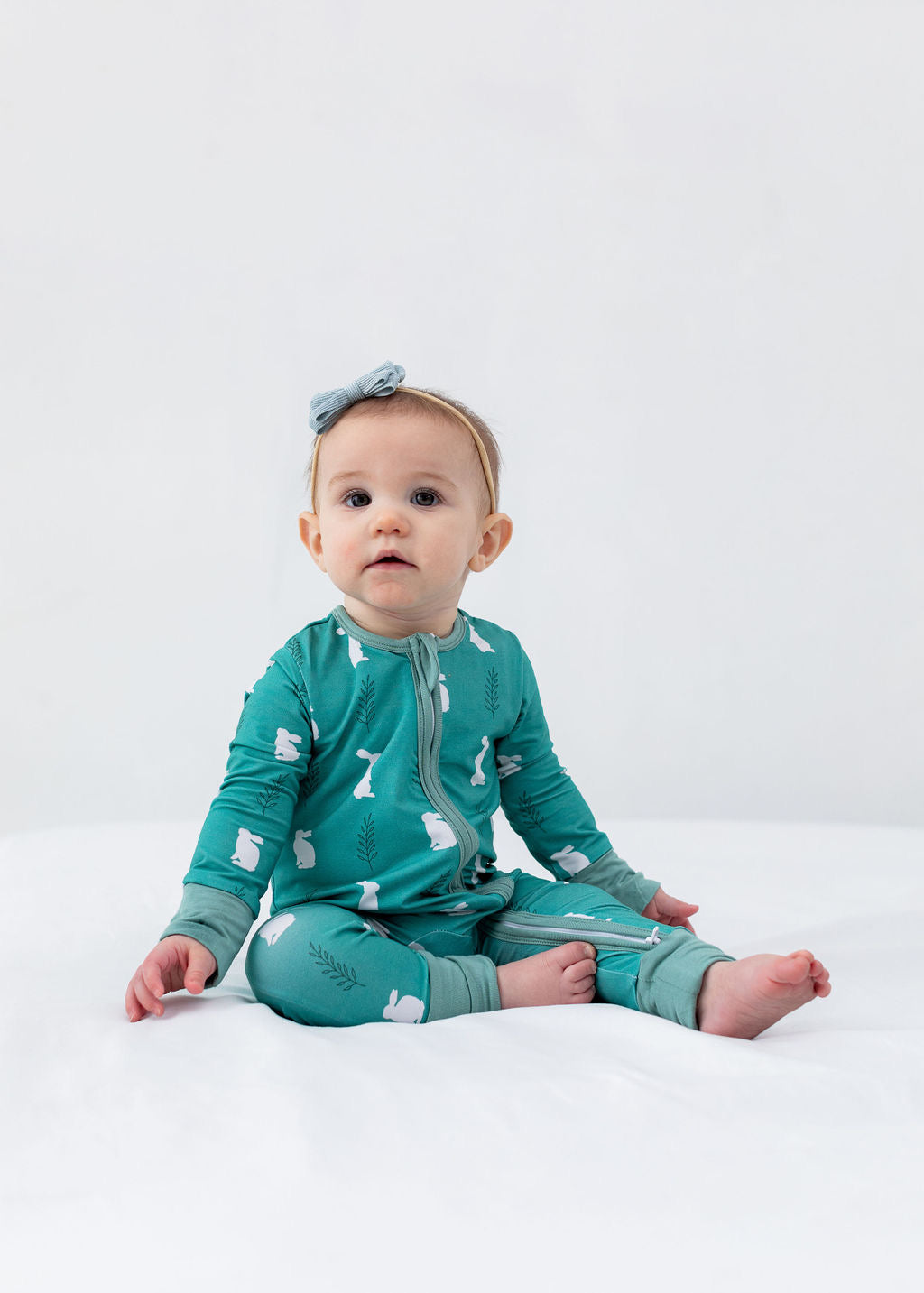 Bunnies - Long Sleeve Zipper Sleep Romper - Gathering Littles