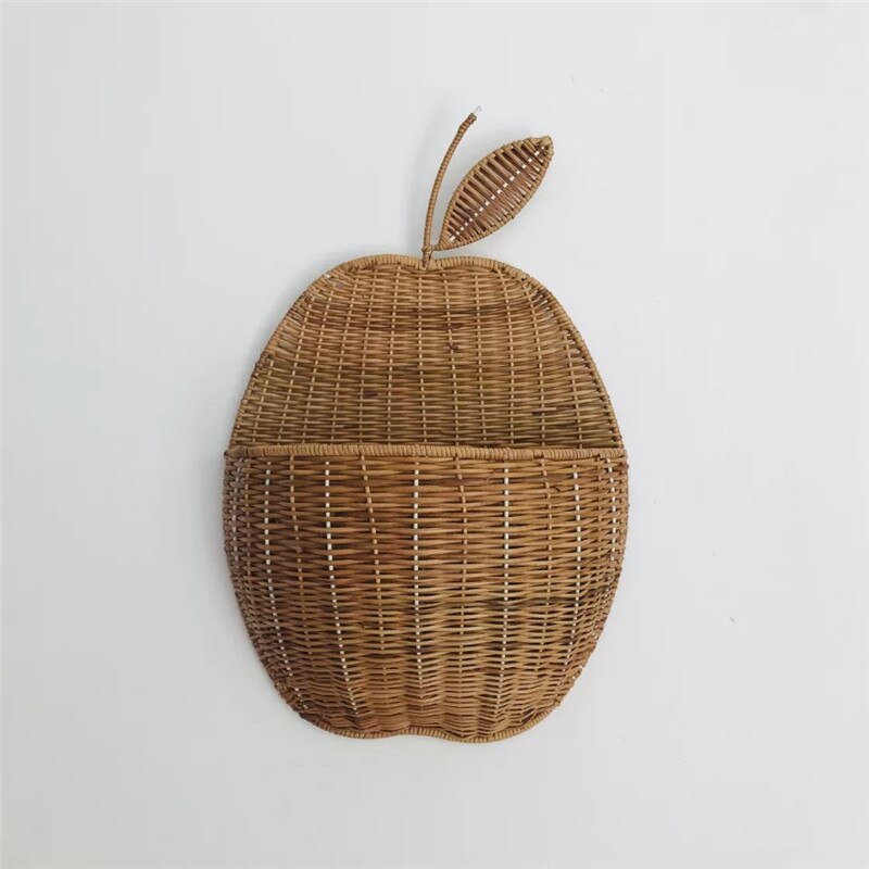 Rattan Apple/Pear Shape Wall Storage Basket - Wicker Organizer for Baby Nursery - Gathering Littles