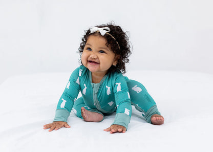 Bunnies - Long Sleeve Zipper Sleep Romper - Gathering Littles