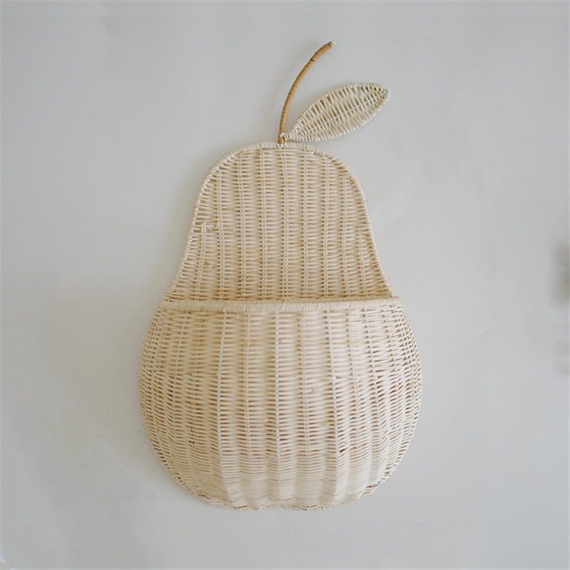 Rattan Apple/Pear Shape Wall Storage Basket - Wicker Organizer for Baby Nursery - Gathering Littles