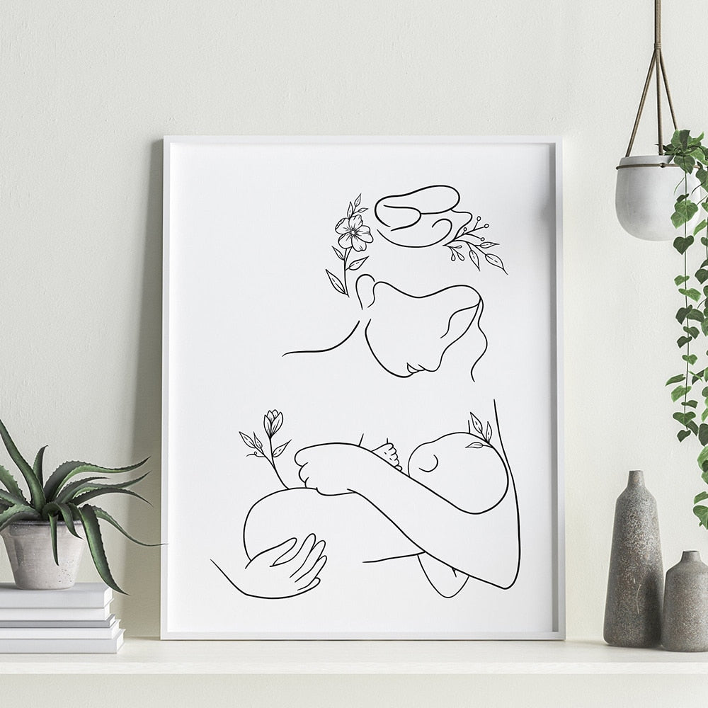 Mother and Baby Art Print - Minimalist Wall Art - Gathering Littles