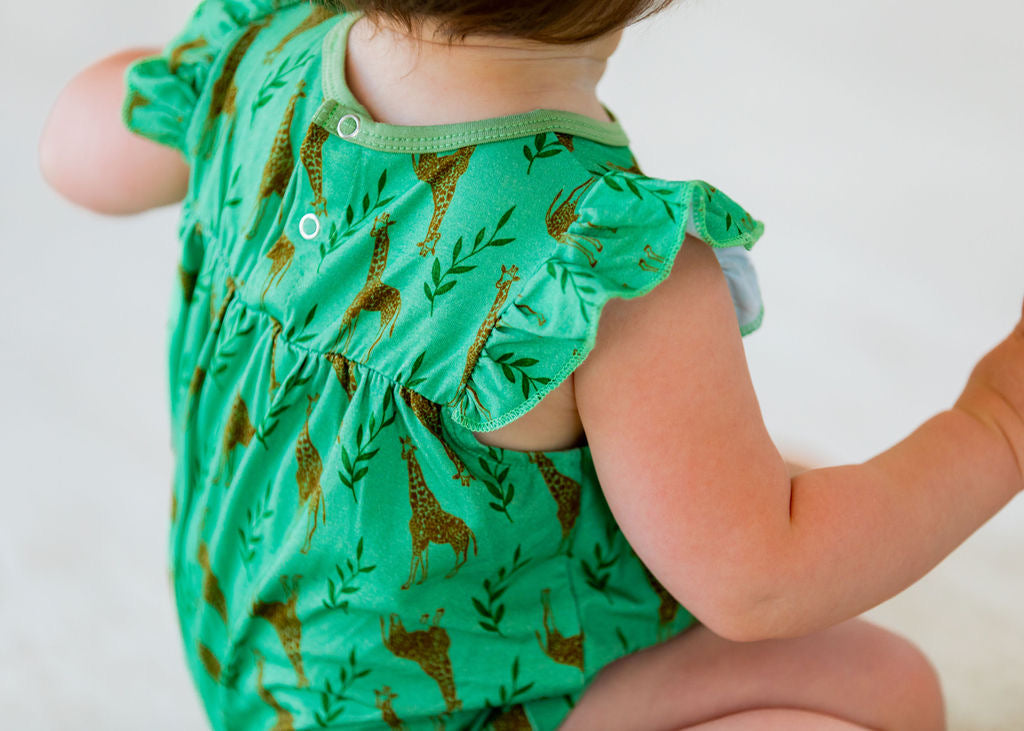 Flutter Sleeve Giraffe Bubble Romper - Gathering Littles