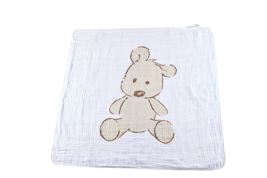 Teddy Bear and Plaid Cotton Muslin Blanket - Gathering Littles