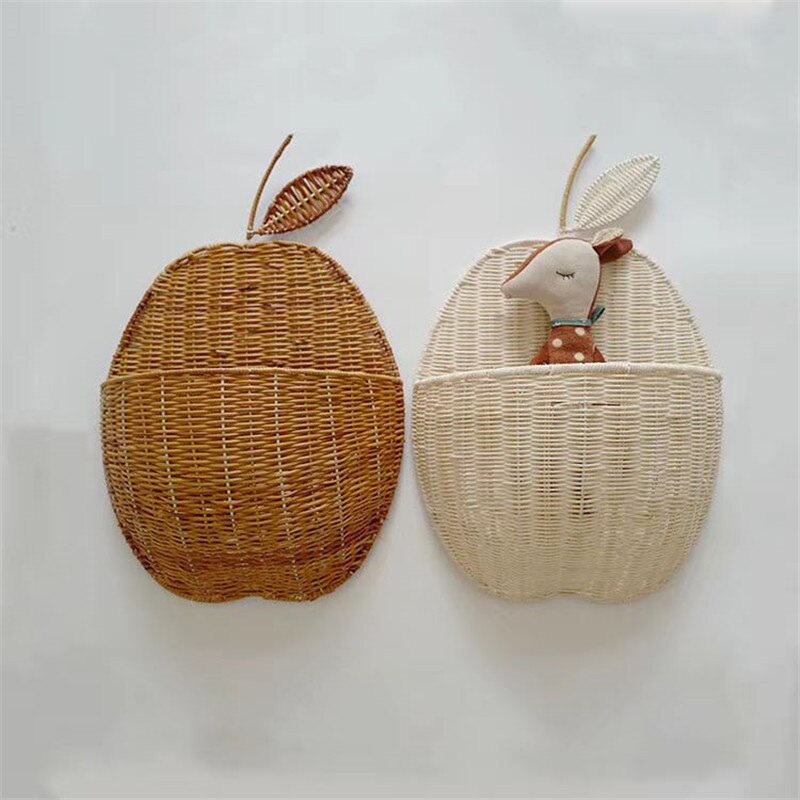 Rattan Apple/Pear Shape Wall Storage Basket - Wicker Organizer for Baby Nursery - Gathering Littles