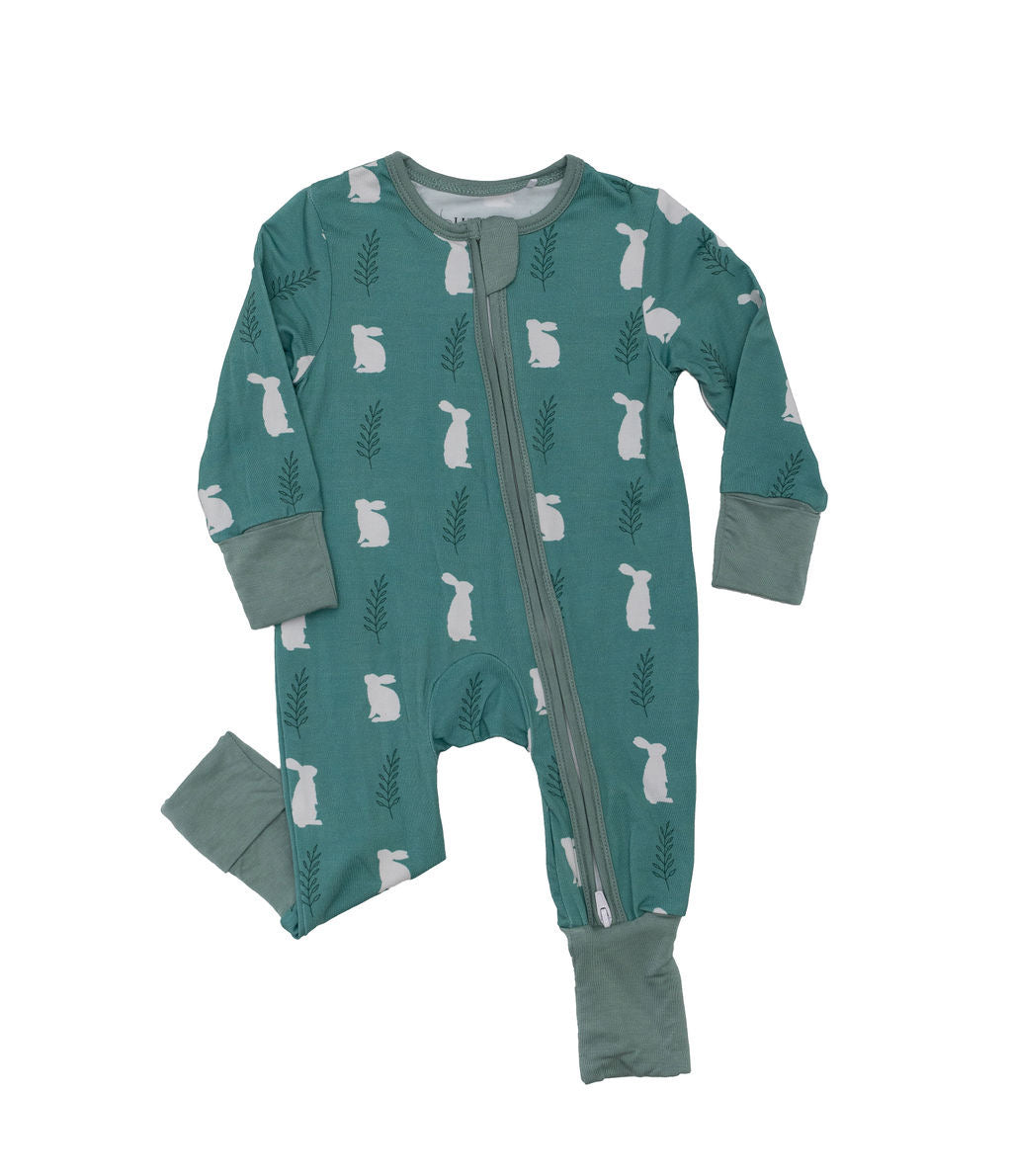 Bunnies - Long Sleeve Zipper Sleep Romper - Gathering Littles