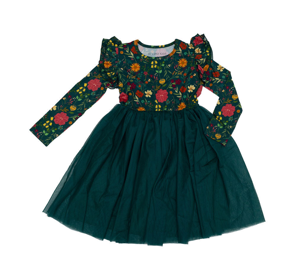 Long Sleeve Tulle Dress - Moody Flowers - Gathering Littles