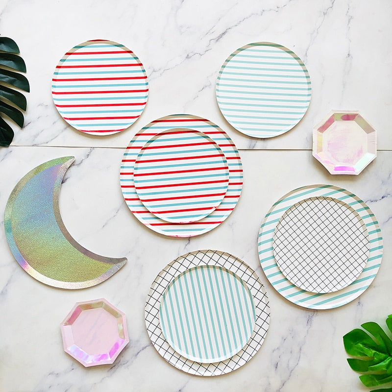 Stripe Lattice Disposable Tableware Set 8Pcs - Colorful Party Supplies - Gathering Littles