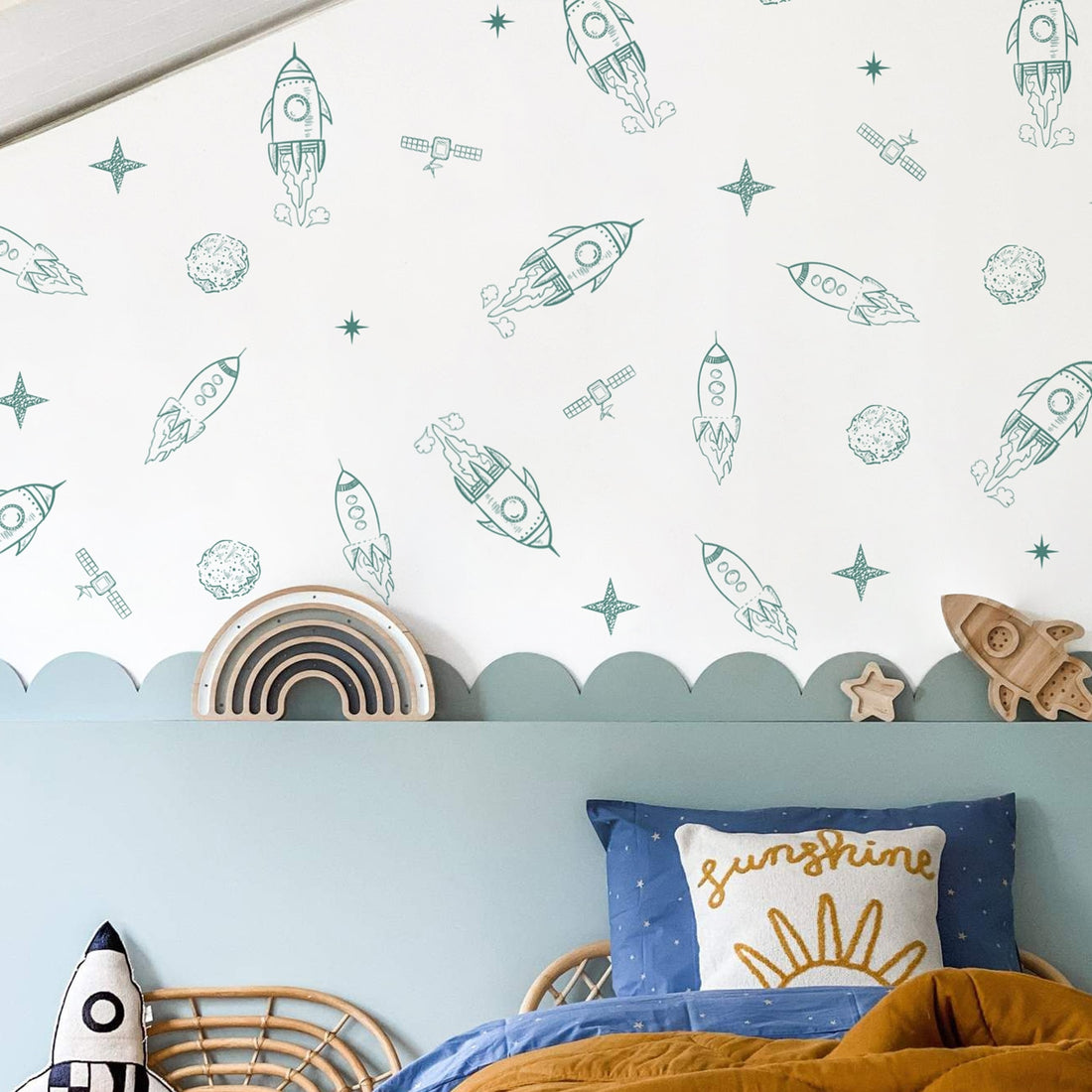 Funlife® Sketch Rocket Wall Stickers Planet and Star Wall Decal Waterproof Peel and Stick for Boys Baby Room Home Decor - Gathering Littles