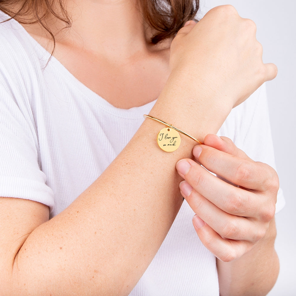 Custom Gold Handwriting Cuff Bracelet with Pendant, Handwritten Bracelet, Custom Handwriting Jewelry Gift - Gathering Littles