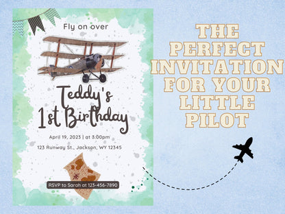 Airplane Birthday Invitation, Explorer Birthday Party, Baby Boy Birthday Theme, Children&