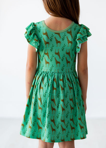 Flutter Sleeve Twirl Giraffe Dress - Gathering Littles