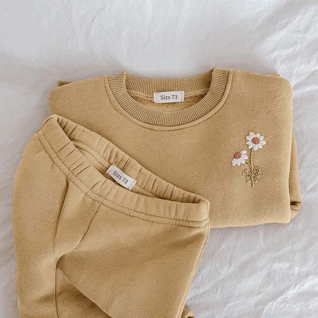 Baby Girls Fleece Embroidery Daisy Pullover Sweatshirt + Jogger Pants Setproduct_type