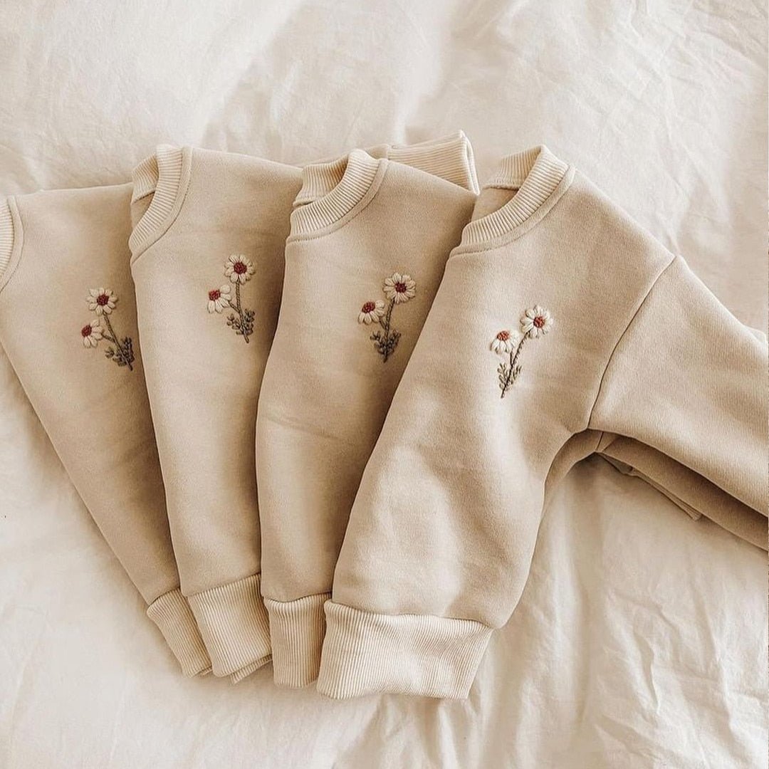 Baby Girls Fleece Embroidery Daisy Pullover Sweatshirt + Jogger Pants Setproduct_type