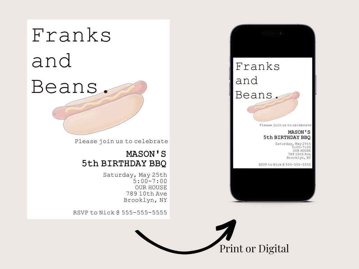 BBQ birthday invitation template | Summer Birthday Template | BBQ Theme | Funny Invitation | Franks and Beansproduct_type