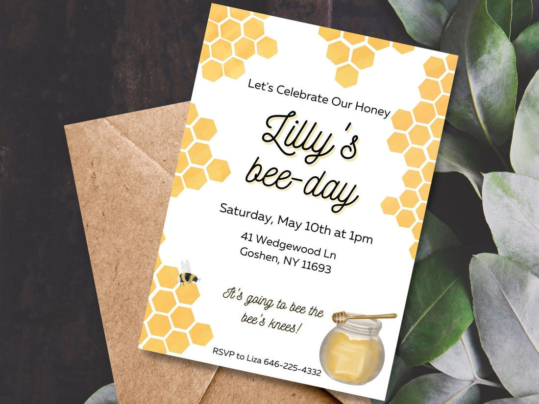 Bee Themed Birthday Invitation, Bee-Day Birthday, Bee-Day Birthday Invitation, Editable Bee Themed Inviteproduct_type