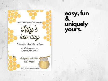 Bee Themed Birthday Invitation, Bee-Day Birthday, Bee-Day Birthday Invitation, Editable Bee Themed Inviteproduct_type