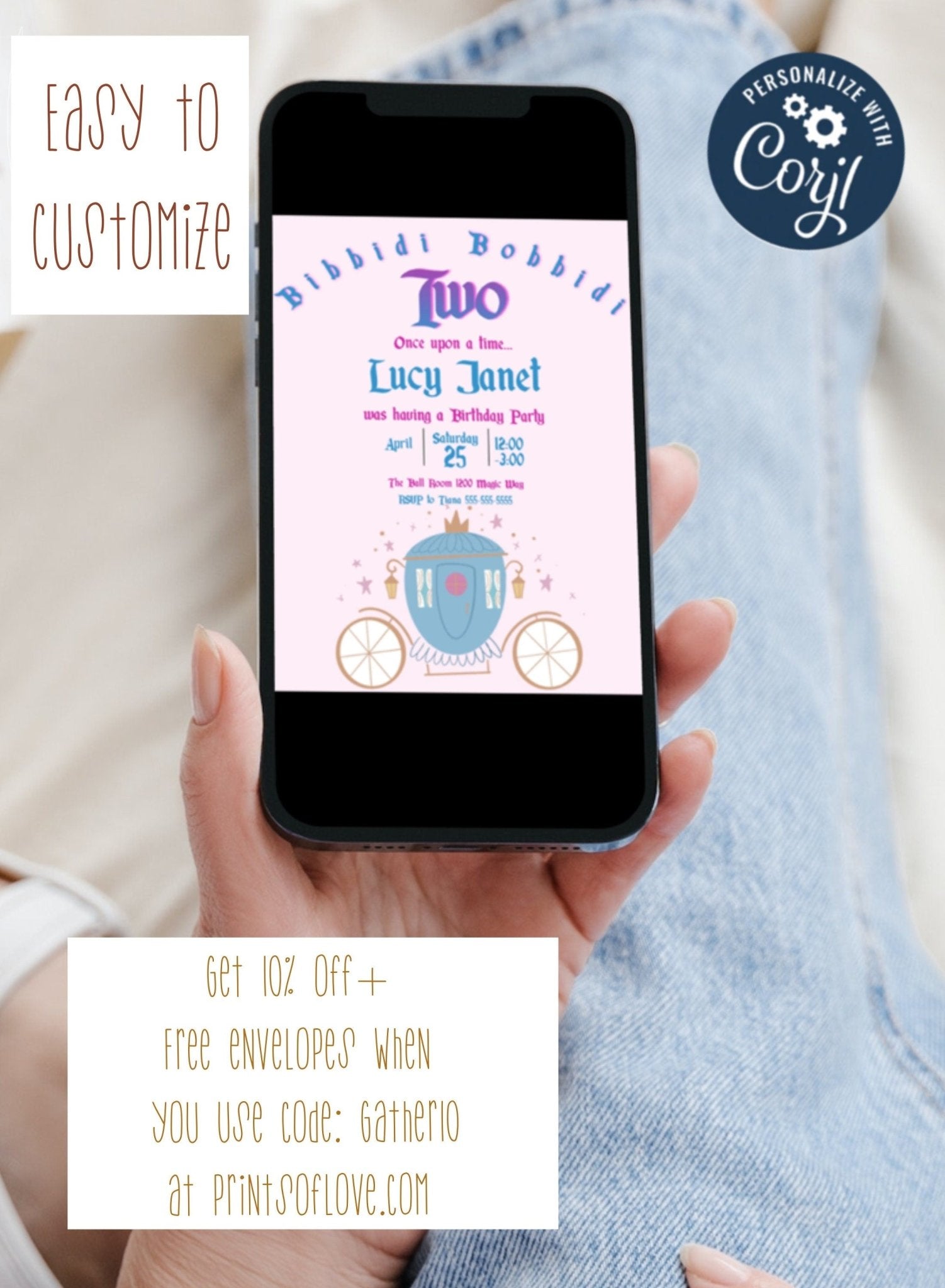 Bibbidi Bobbidi Two Birthday Invitation | Cinderella Invite Template | Fully Customizable | Magical theme, Children’s Birthday Invitationproduct_type