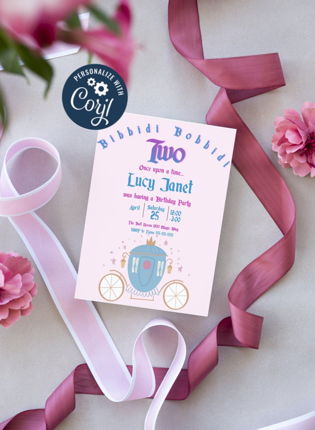 Bibbidi Bobbidi Two Birthday Invitation | Cinderella Invite Template | Fully Customizable | Magical theme, Children’s Birthday Invitationproduct_type