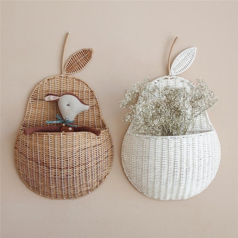 Rattan Apple/Pear Shape Wall Storage Basket - Wicker Organizer for Baby Nursery - Gathering Littles