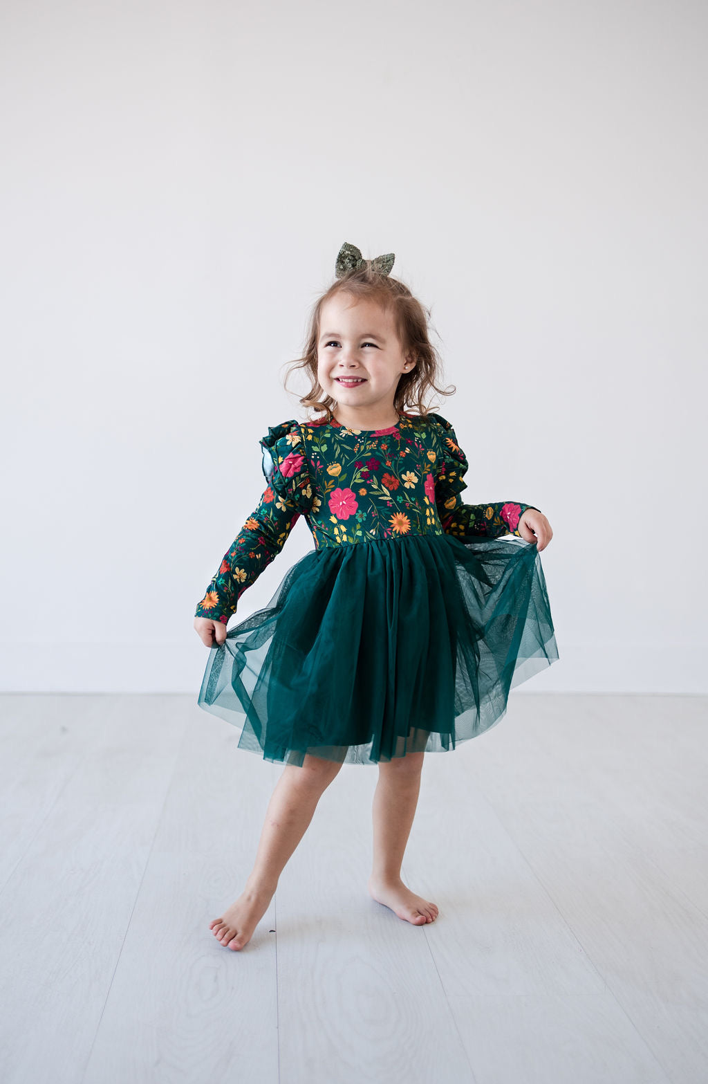 Long Sleeve Tulle Dress - Moody Flowers - Gathering Littles