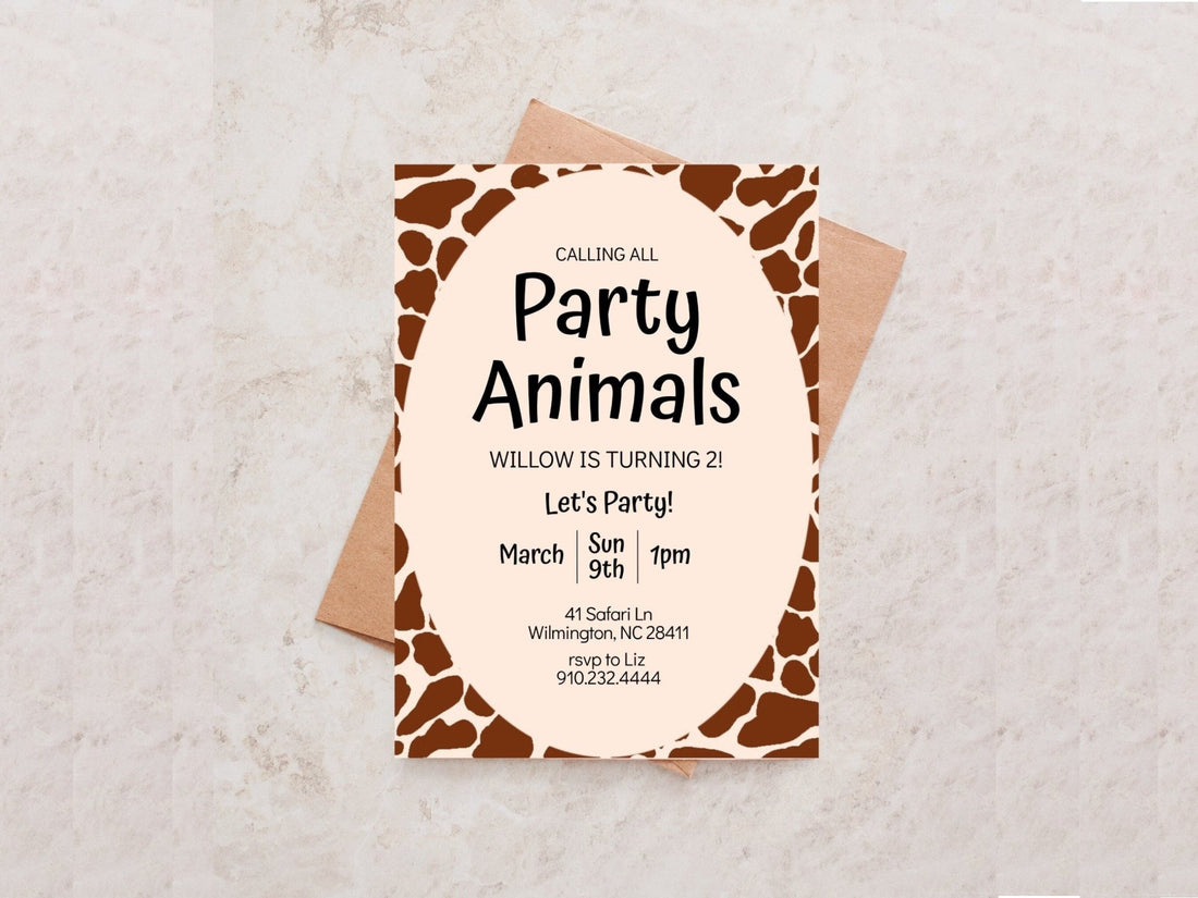 Calling All Party Animals Birthday Invitation Template | Giraffe Print Safari Birthday Invite Editableproduct_type