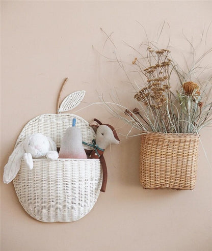 Rattan Apple/Pear Shape Wall Storage Basket - Wicker Organizer for Baby Nursery - Gathering Littles