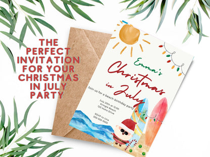 Christmas in July Invitation, beach party Invitation, children&