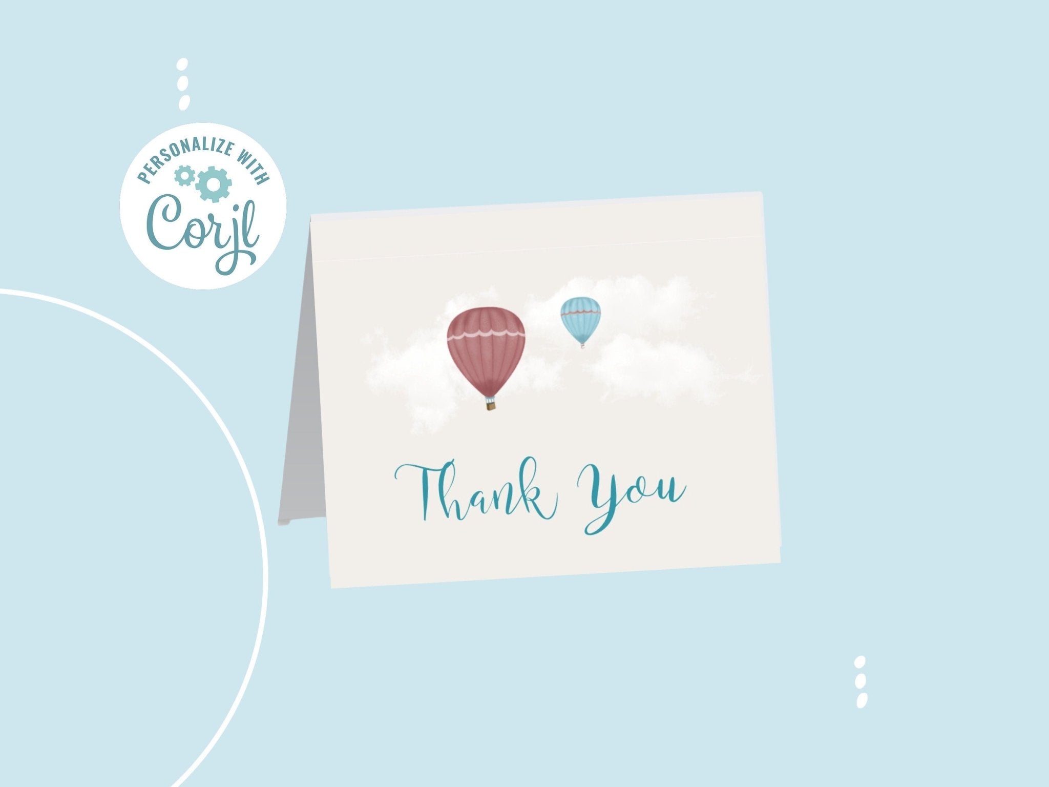 Customizable Baby Shower Thank You Card Template with Hot Air Balloon Design, Whimsical Thank You Cardproduct_type