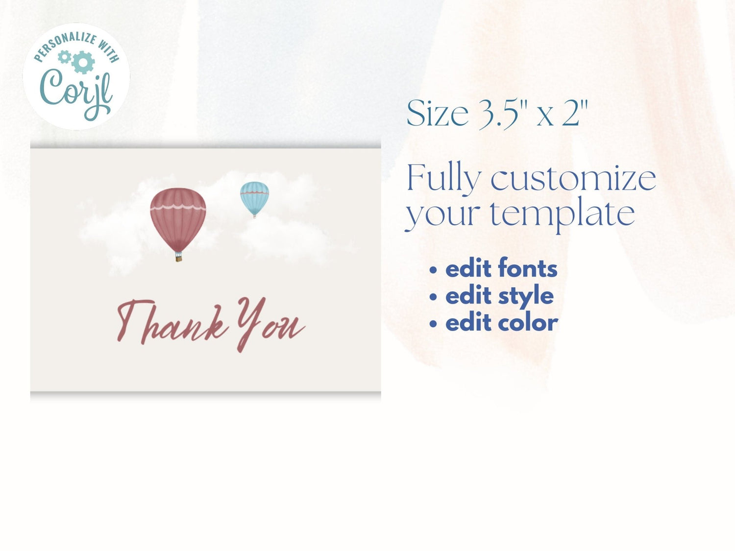 Customizable Baby Shower Thank You Card Template with Hot Air Balloon Design, Whimsical Thank You Cardproduct_type