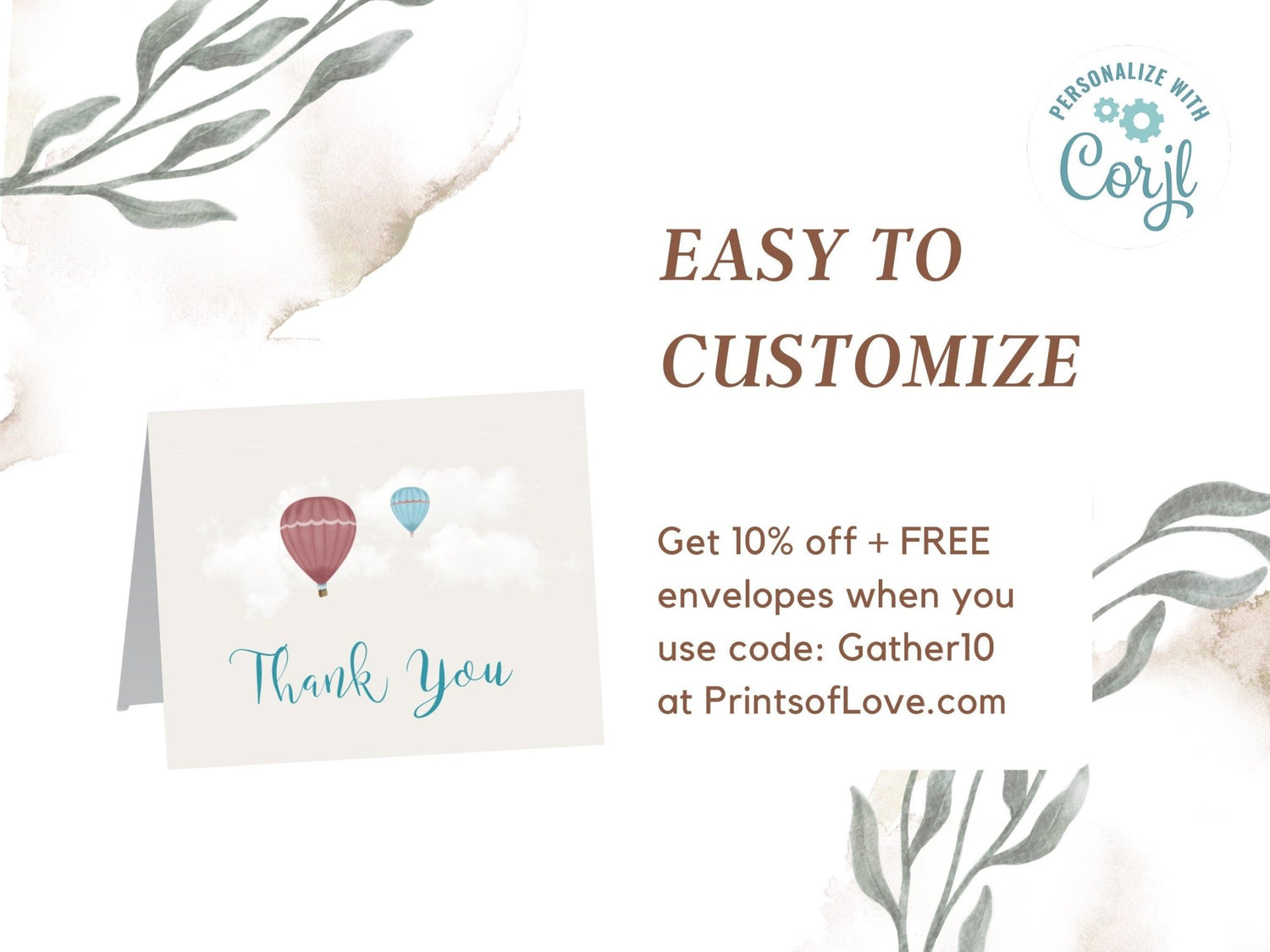 Customizable Baby Shower Thank You Card Template with Hot Air Balloon Design, Whimsical Thank You Cardproduct_type