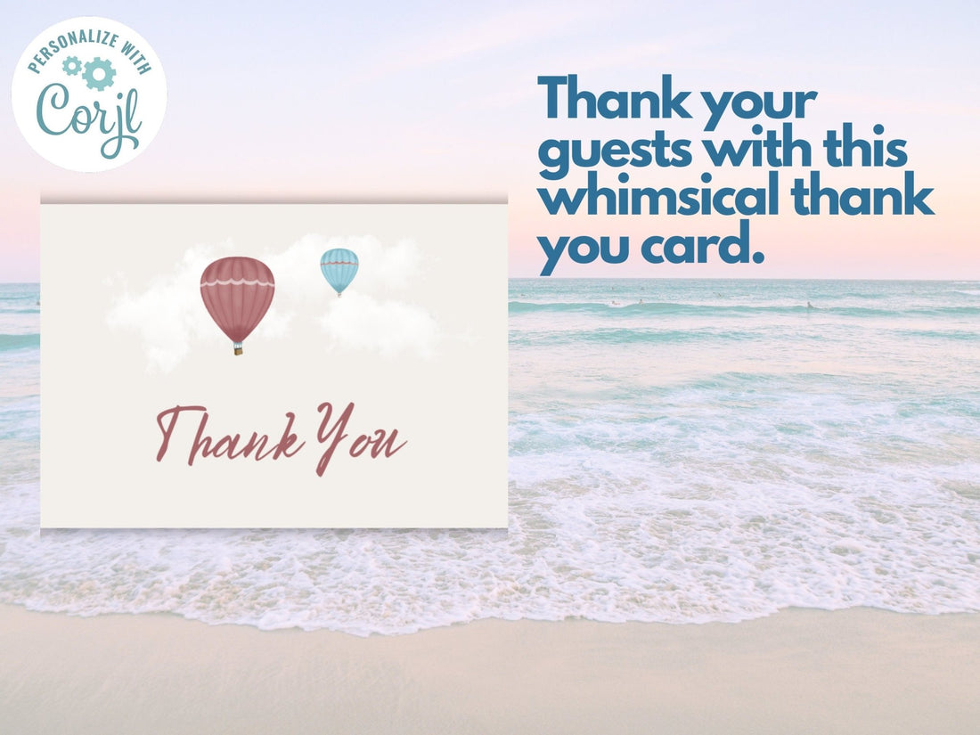 Customizable Baby Shower Thank You Card Template with Hot Air Balloon Design, Whimsical Thank You Cardproduct_type