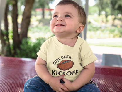 Cute Until Kickoff Baby T-Shirt, Fall Baby Tops, Fall Baby Clothes, Football Baby T-Shirtproduct_type