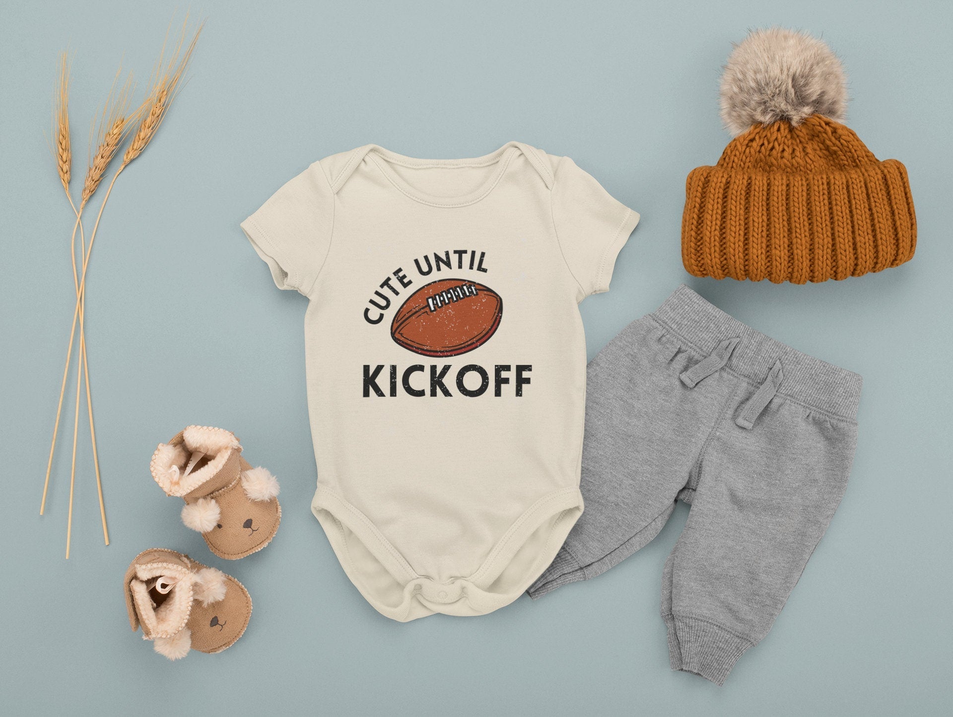 Cute Until Kickoff, Fall Baby Clothes, Football Season Onesies, Cute Football Bodysuitproduct_type