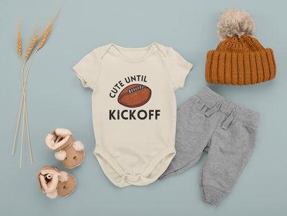 Cute Until Kickoff, Fall Baby Clothes, Football Season Onesies, Cute Football Bodysuitproduct_type